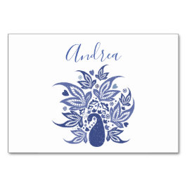Tarjeta De Mesa Elegante estilo bohemio de pavo real azul