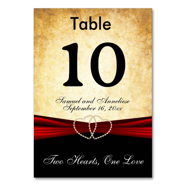 Tarjeta De Mesa Elegante estilo grunge con cinta de satén roja (Anverso)