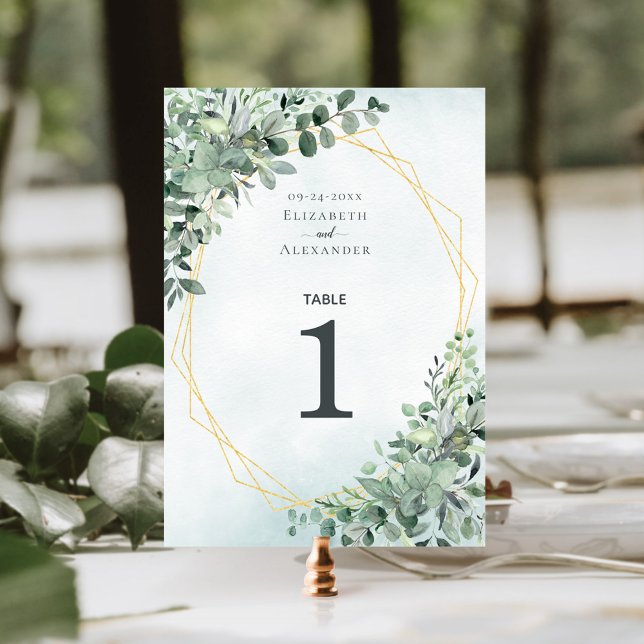 Tarjeta De Mesa Elegante Eucalyptus Greenery Boda Geométrico (Subido por el creador)