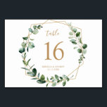 Tarjeta De Mesa Elegante Eucalyptus Greenery Gold Table Números<br><div class="desc">Diseñada para coordinar con nuestra colección de bodas Moody Greenery, esta tarjeta de números de tabla de personalizable presenta un marco geométrico dorado acentuado con ramas de vegetación eucaliptus acuáticas, con texto dorado y gris. Para realizar cambios avanzados, seleccione la opción "Hacer clic para más personalizares" en Personalizar esta plantilla....</div>