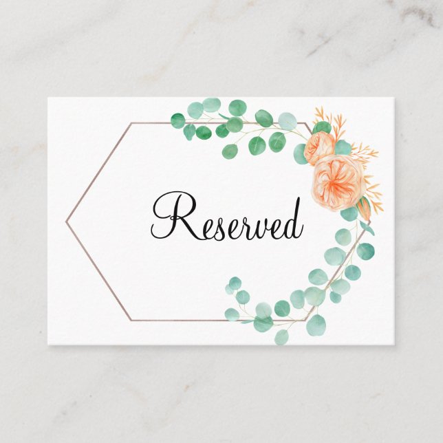 Tarjeta De Mesa Elegante Eucalyptus Greenery Peach Floral (Anverso)
