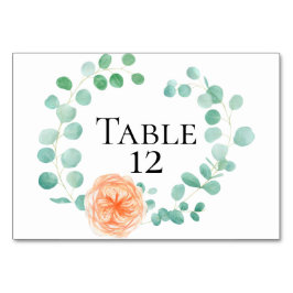 Tarjeta De Mesa Elegante Eucalyptus Greenery Peach Floral