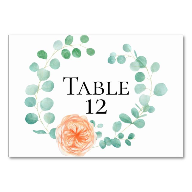 Tarjeta De Mesa Elegante Eucalyptus Greenery Peach Floral (Anverso)