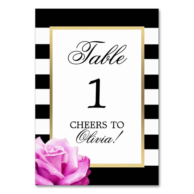 Tarjeta De Mesa Elegante fiesta de cumpleaños rosa rosa blanco neg (Anverso)