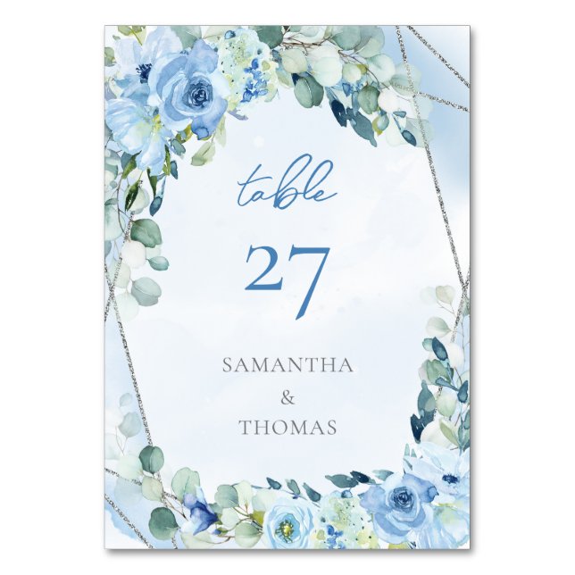 Tarjeta De Mesa Elegante flor azul pastel azul sage eucalipto (Anverso)