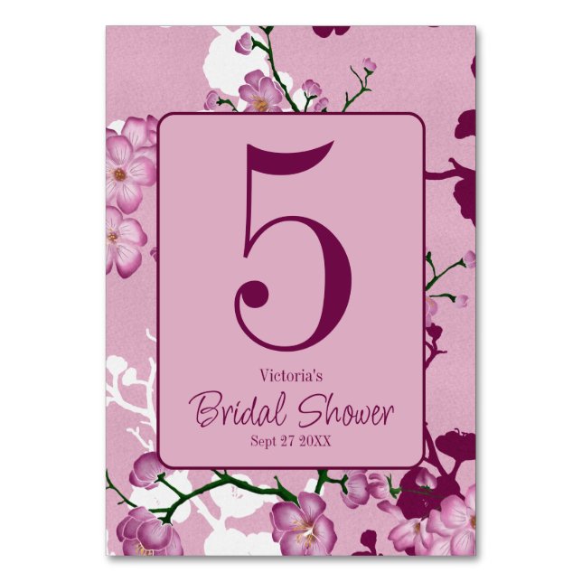 Tarjeta De Mesa Elegante Flor De Cerezo Rosa Ducha Bridal (Anverso)