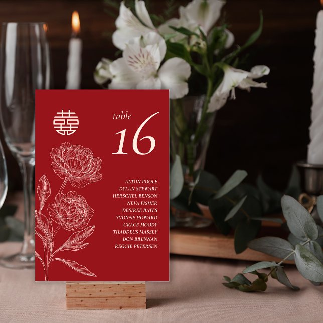 Tarjeta De Mesa Elegante Flor Doble Nombres De Invitado Xi Número  (Elegant Flower Double Xi Guest Names Table Number)
