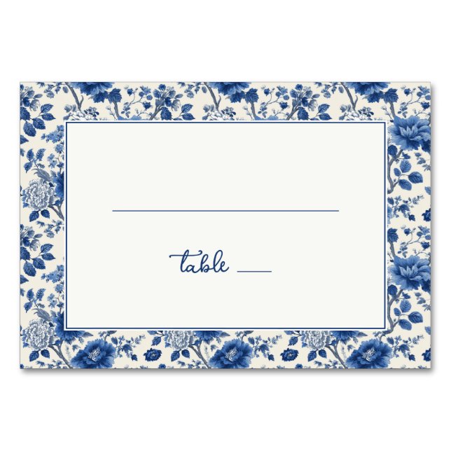 Tarjeta De Mesa Elegante Floral Azul (Anverso)