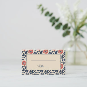 Tarjeta De Mesa Elegante Floral Azul Marino