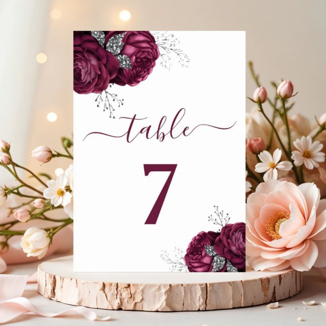 Tarjeta De Mesa Elegante floral de Borgoña Peonies (Elegant Floral Burgundy Peonies Table Number)