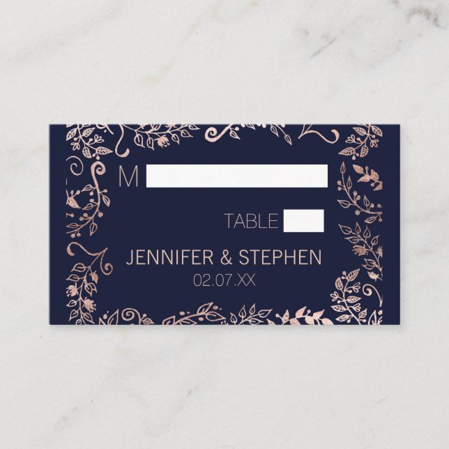 Tarjeta De Mesa Elegante floral de oro Rosa azul de la marina (Anverso)