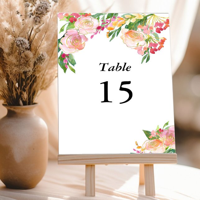 Tarjeta De Mesa Elegante floral de oro rosa Rubor (Editable Table Number Card from my Floral Chic Quinceanera Collection
)