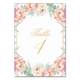 Tarjeta De Mesa Elegante Floral dorada rosa Quinceañera