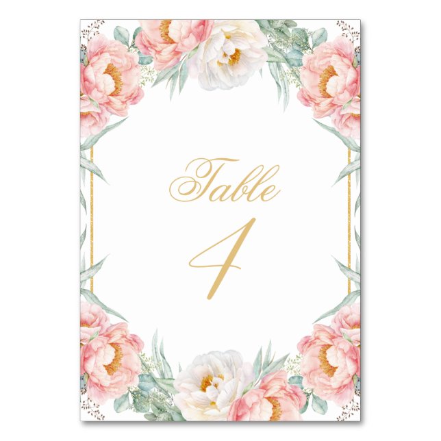 Tarjeta De Mesa Elegante Floral dorada rosa Quinceañera (Anverso)
