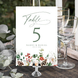 Tarjeta De Mesa Elegante Floral Festivo Vacacional Boda de Inviern