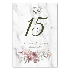 Tarjeta De Mesa Elegante Floral Mármol Acuarela Boda