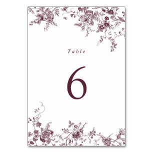 Tarjeta De Mesa Elegante Floral Merlot Vintage Wedding Número de m