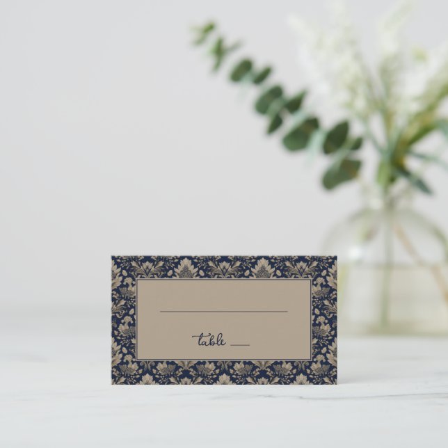Tarjeta De Mesa Elegante floral navy (Anverso de pie)