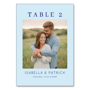 Tarjeta De Mesa Elegante Foto Azul Sereno