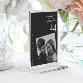 Tarjeta De Mesa Elegante foto de Boda blanco y negro con clase