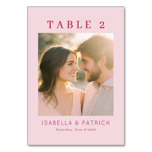 Tarjeta De Mesa Elegante Foto Rosa Romántica