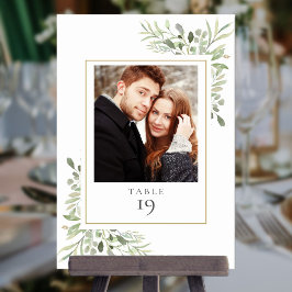 Tarjeta De Mesa Elegante Fotografía de Boda con Verdor