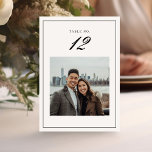 Tarjeta De Mesa Elegante fotograma formal caligrafía Boda foto<br><div class="desc">Elegante caligrafía de marco negro formal Personalizado Boda de foto número de tabla</div>