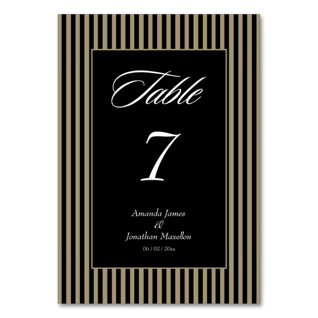 Tarjeta De Mesa Elegante franjas negro y verde (Anverso)