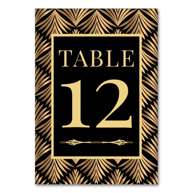 Tarjeta De Mesa Elegante Gatsby Black Gold Art Deco Boda (Anverso)