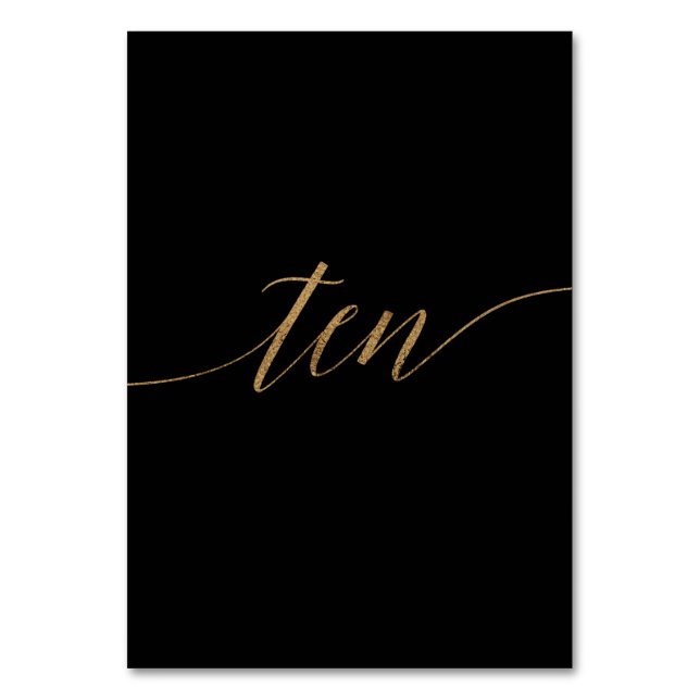 Tarjeta De Mesa Elegante Gold Black Calligraphy Diez Número de Tab (Anverso)