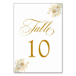 Tarjeta De Mesa Elegante Gold Script Boda Floral Número de tabla 1
