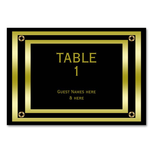Tarjeta De Mesa Elegante Graduación en Negro y Oro (Anverso)