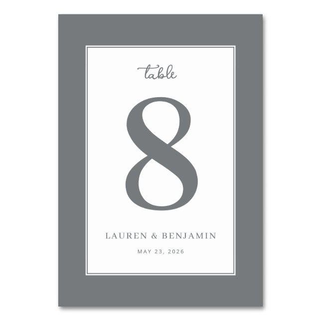 Tarjeta De Mesa Elegante Gris Número Ocho (Anverso)