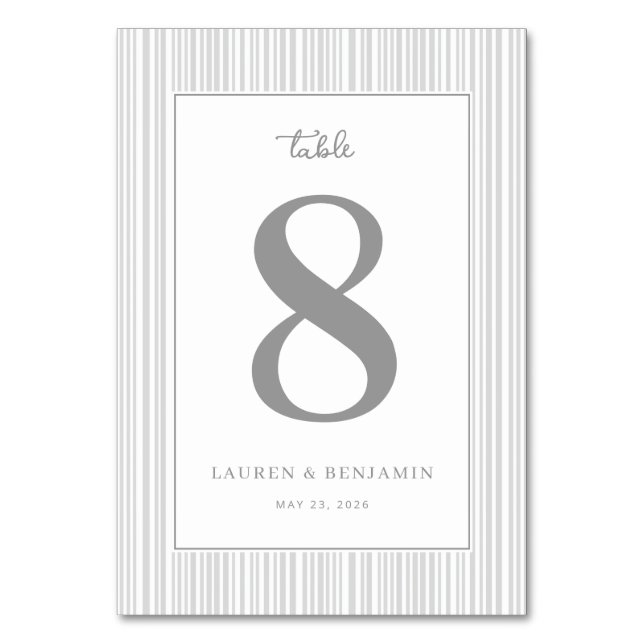 Tarjeta De Mesa Elegante Gris Número Ocho (Anverso)
