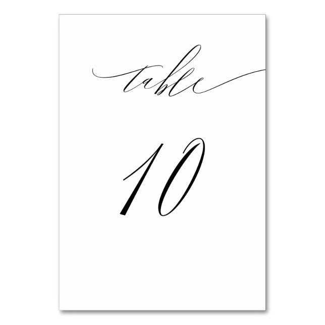 Tarjeta De Mesa Elegante Guión blanco negro moderno No 10 Boda (Anverso)