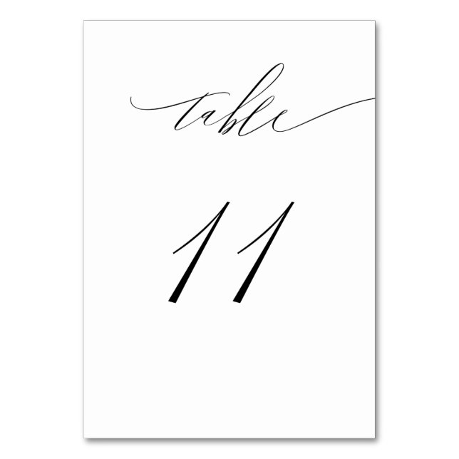 Tarjeta De Mesa Elegante Guión blanco negro moderno No 11 Boda (Anverso)