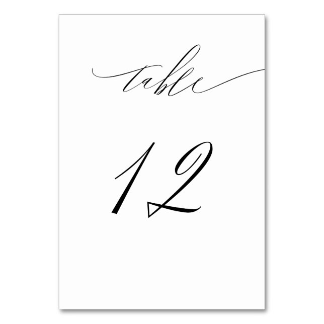 Tarjeta De Mesa Elegante Guión blanco negro moderno No 12 Boda (Anverso)