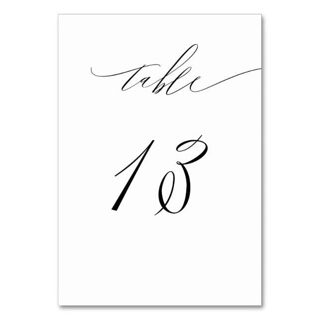 Tarjeta De Mesa Elegante Guión blanco negro moderno No 13 Boda (Anverso)