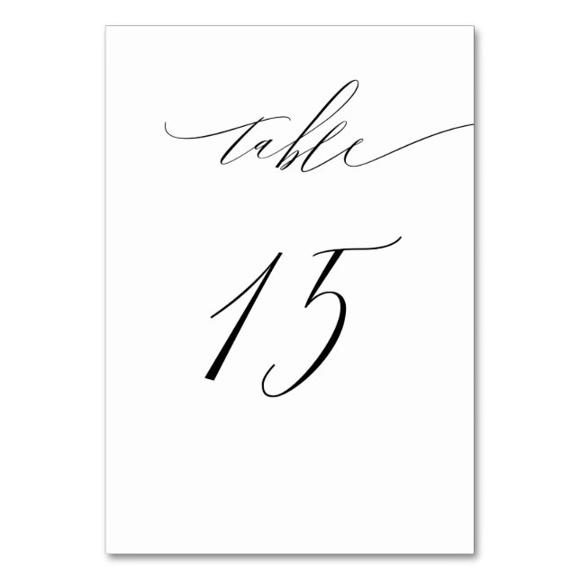 Tarjeta De Mesa Elegante Guión blanco negro moderno No 15 Boda (Anverso)