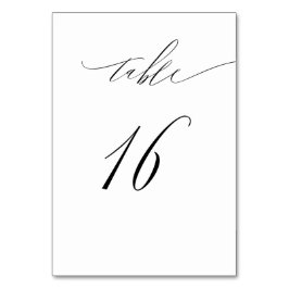 Tarjeta De Mesa Elegante Guión blanco negro moderno No 16 Boda