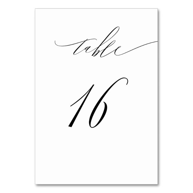 Tarjeta De Mesa Elegante Guión blanco negro moderno No 16 Boda (Anverso)