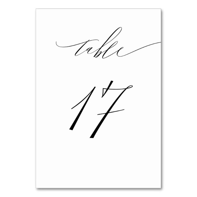 Tarjeta De Mesa Elegante Guión blanco negro moderno No 17 Boda (Anverso)