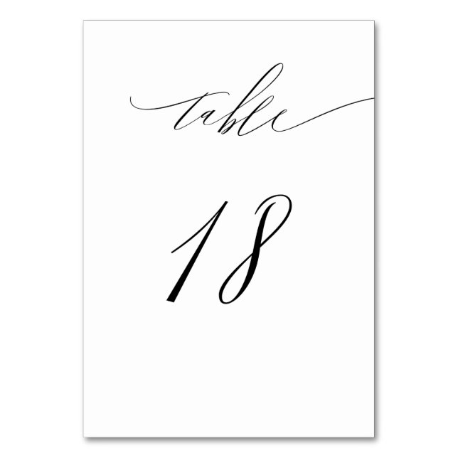 Tarjeta De Mesa Elegante Guión blanco negro moderno No 18 Boda (Anverso)