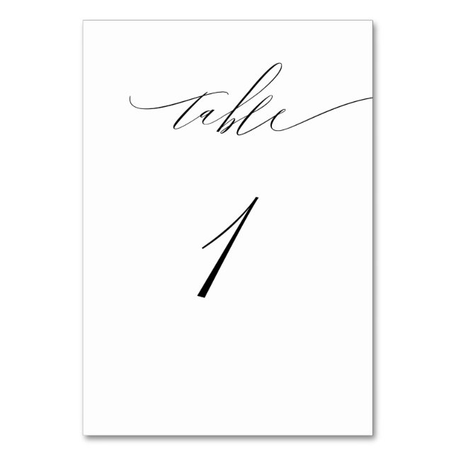 Tarjeta De Mesa Elegante Guión Blanco Negro Moderno No 1 Boda (Anverso)