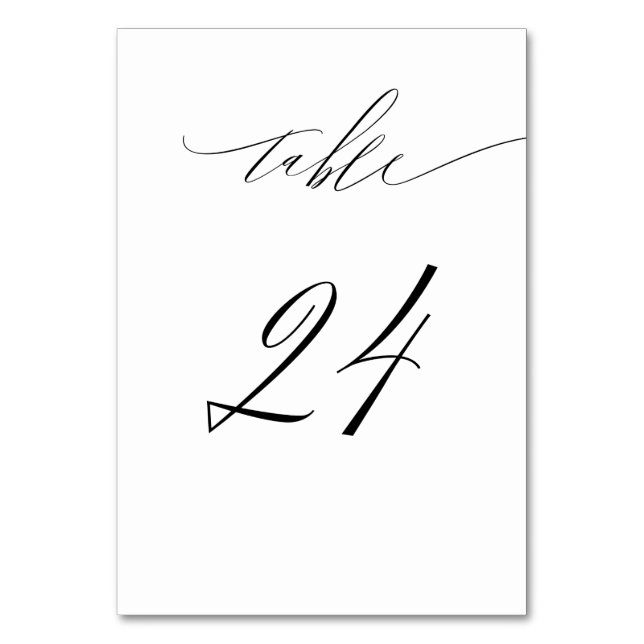 Tarjeta De Mesa Elegante Guión blanco negro moderno No 24 Boda (Anverso)