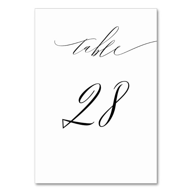 Tarjeta De Mesa Elegante Guión blanco negro moderno No 28 Boda (Anverso)