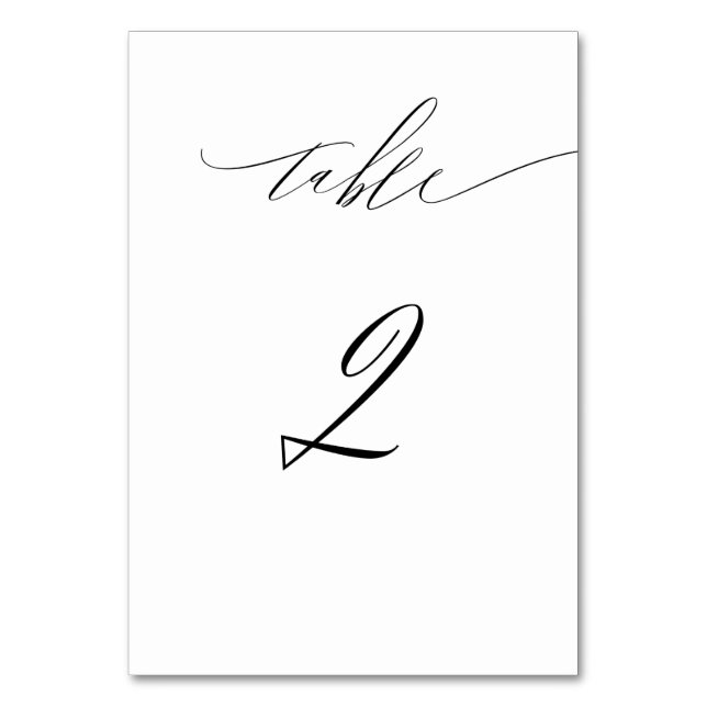 Tarjeta De Mesa Elegante Guión blanco negro moderno No 2 Boda (Anverso)