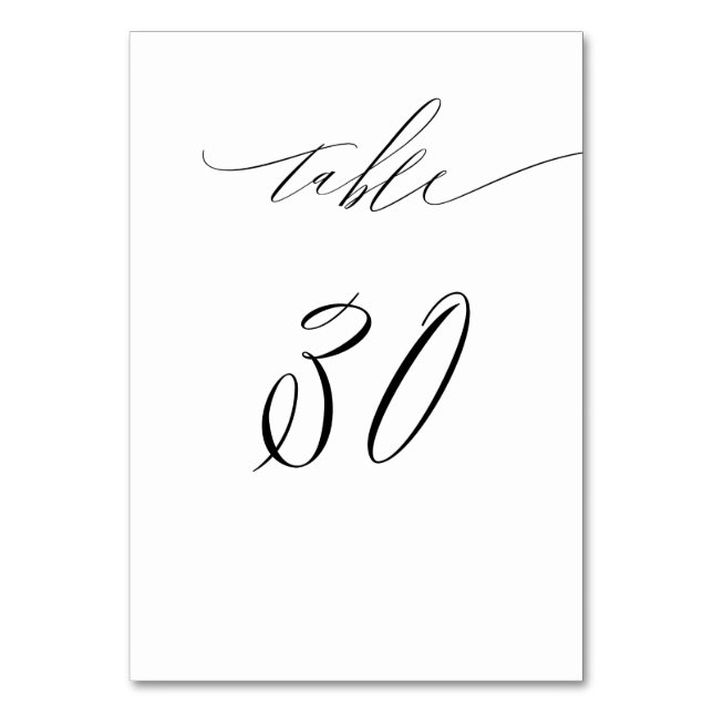 Tarjeta De Mesa Elegante Guión blanco negro moderno No 30 Boda (Anverso)