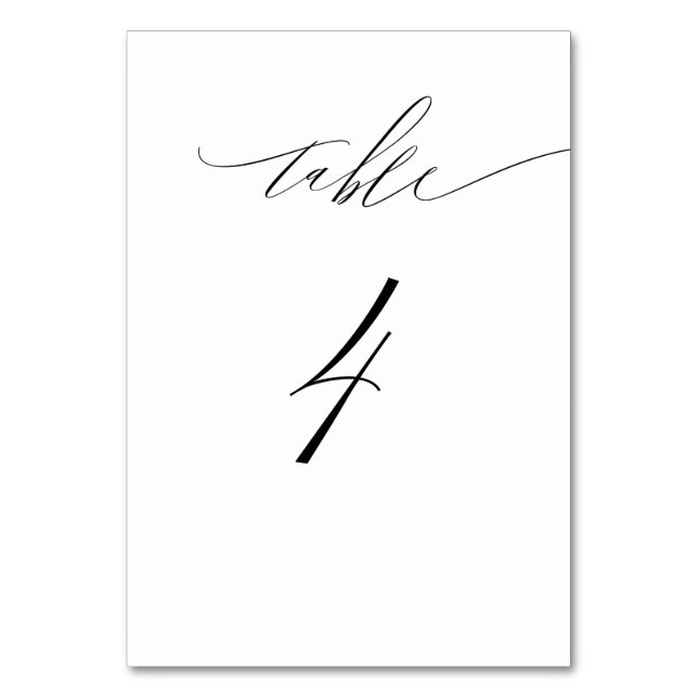 Tarjeta De Mesa Elegante Guión blanco negro moderno No 4 Boda (Anverso)