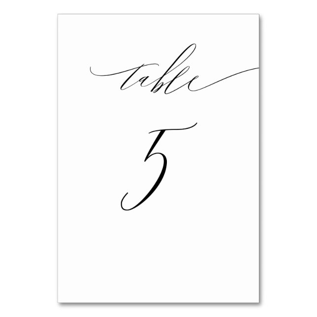 Tarjeta De Mesa Elegante Guión blanco negro moderno No 5 Boda (Anverso)